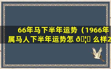 66年马下半年运势（1966年属马人下半年运势怎 🦟 么样2019）